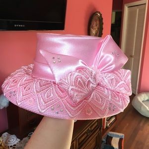 Elegant Handmade Pink Satin Hat